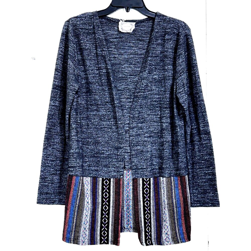 Skonhet Women's Open Front Cardigan Sweater Grey Multicolor Hem Size Medium.